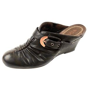 Anita Womens Dark Brown Leather Wedge Mules 8M